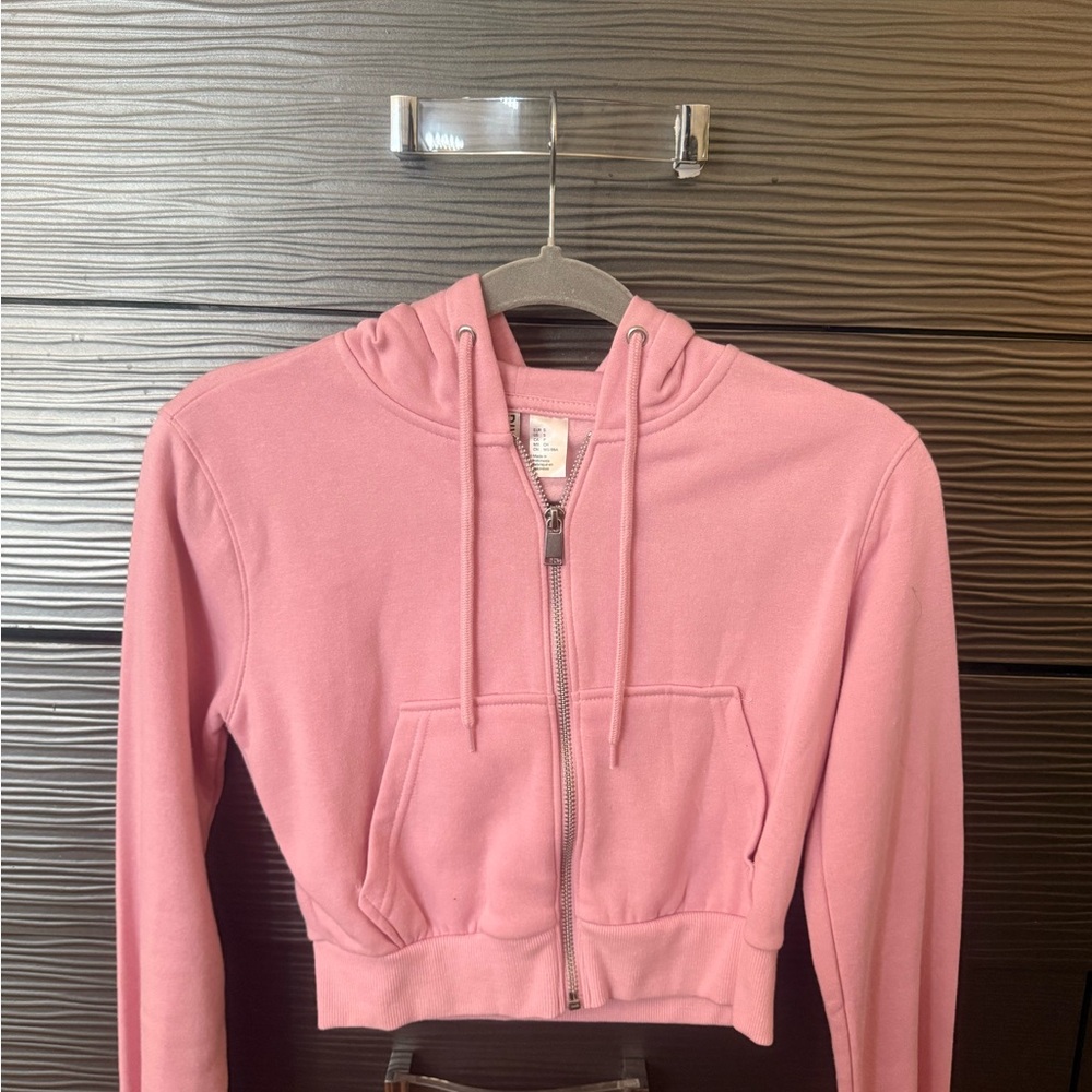 H&M Pink Cropped Hoodie Jacket